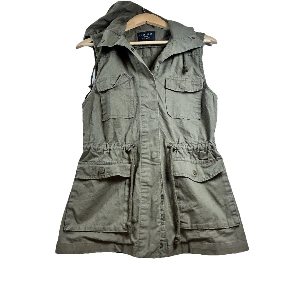 Love Tree Womens Sz S Utility Vest Hooded Army Green Outdoor Hunting Hiking Fun!